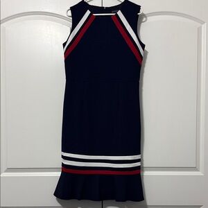 Enfocus Studio Navy Sleeveless Dress with Red and White Stripes: New without tag